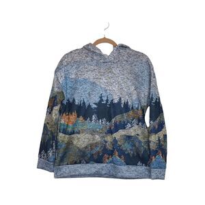 MissLook Womens Size‎ M Hooded Pullover Jacket Woodland Mountain Print Outdoors